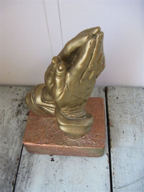 Plaster Praying Hands Statue Gold Copper Great Detailing 10