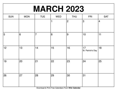 Free Printable March 2023 Calendars Wiki Calendar
