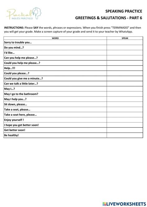 Speaking Practice Greetings And Salutations Part 6 Worksheet Live