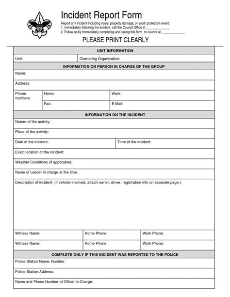 Injury Incident Report Form Template Printable Survey