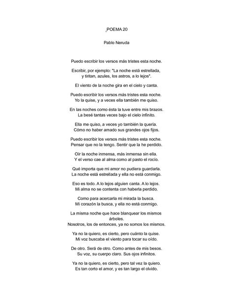 Poema Pablo Neruda Puedo Escribir Los Versos Poema De Amor