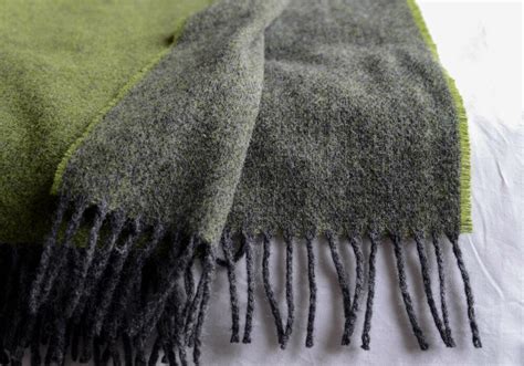 Reversible Wool Throw Green And Grey Natural Bed Company