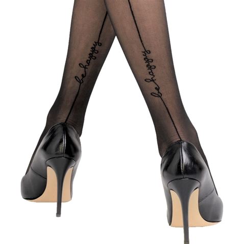 Sheer Black Back Seam Tights With Be Happy Message 20 Den Trish 25