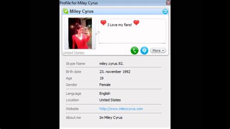 miley cyrus real skype name id youtube