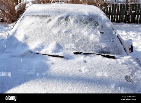 Winter Country Landscape Closeup Frozen Car Under Snow Stock Photo Alamy