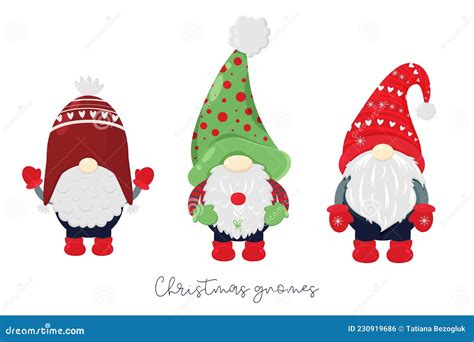 Christmas Set With Scandinavian Gnomes Illustrations Of Nordic