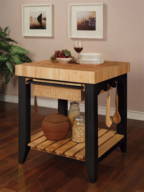 White Kitchen Island With Butcher Block Top And 4 Legs Black Wooden