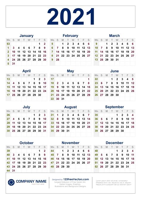 Free Free Download 2021 Calendar With Week Numbers Printable Yearly