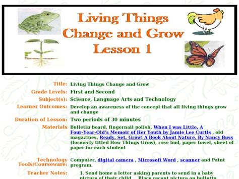 Living Things Change And Grow Lesson Plan For 2nd 3rd Grade Lesson