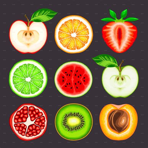 Fresh Fruit Slices Preview Graphicriver In 2020 Fruits Drawing