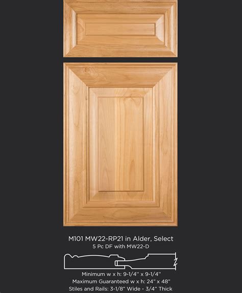 The door sits flush within a solid frame rather than in front of the unit. Alder cabinet door with mitered frame, raised panel and ...