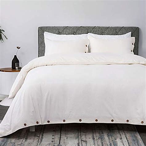 Bedsure 100 Washed Cotton Duvet Cover Sets King Size Cream Bedding Set