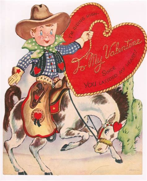 Lassoed My Heart Vintage Halloween Cards Cowboy Valentines Vintage