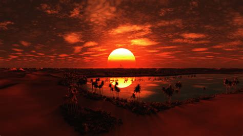 Download Wallpaper 1366x768 Sunset Red Sky Aerial View Tropical Red