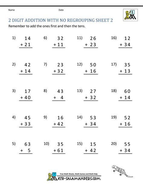2 Digit Addition Without Regrouping 10 3 Digit Subtraction No