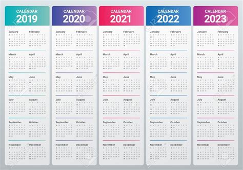 Simple Calendar For 2019 2020 2021 2022 2023 And 2024 Years Stock Images