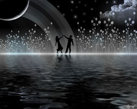 A Silhouetted Couple Dancing On The Water Hd Wallpaper Background