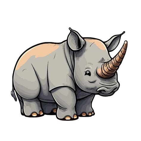 Estilo De Dibujos Animados Lindo Rinoceronte Vector Premium