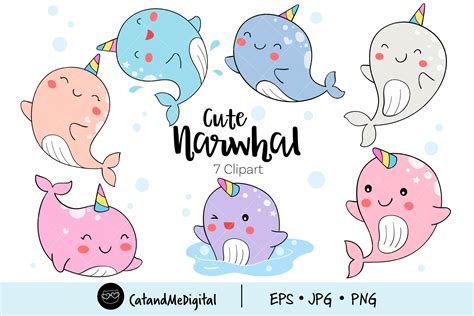 Cute Narwhal Clipart Graphic By Catandme · Creative Fabrica