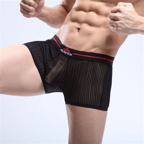 Manview Brand Solid Sexy Transparent Boxer Underwear Men Low Rise U