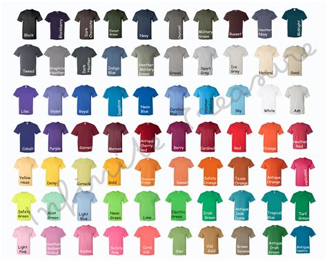 Gildan Color Chart Camiseta De Algod N Pesado Tabla Etsy