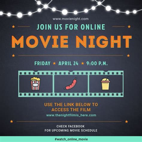 Online Social Media Movie Watch Party Invite Movie Night Invitations