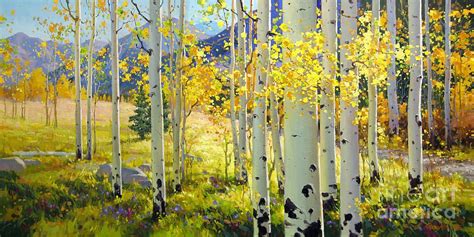 Aspen Oil Painting Birch Trees Gary Kim Oil Print Art Woods Fall Autumn