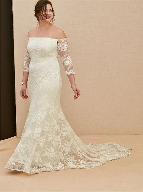 Summer wedding dresses for full figured. Ivory Off Shoulder Lace & Sequin Wedding Dress in 2020 ...