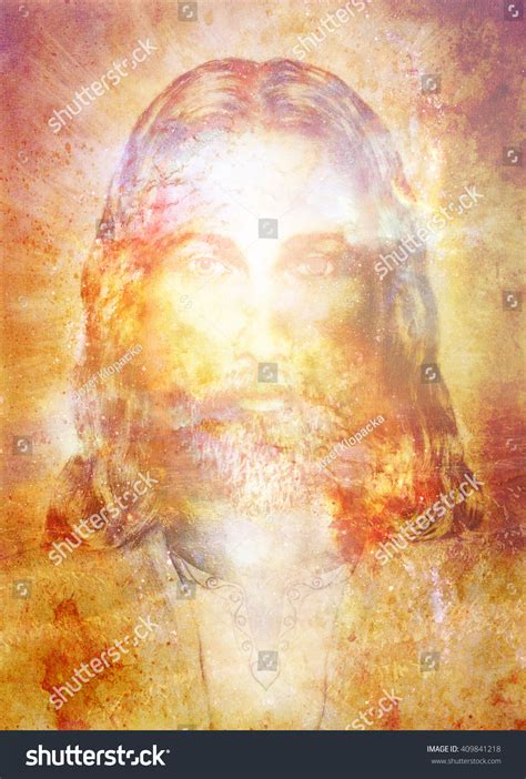 Jesus Christ Painting Radiant Colorful Energy Stock Illustration