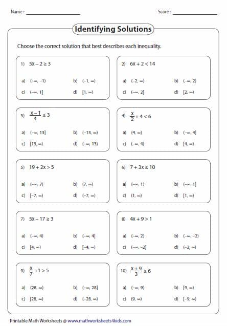 Two Step Inequalities worksheets
