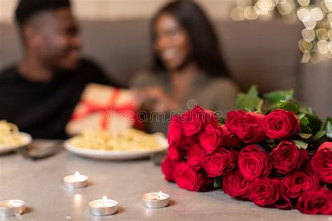 African American Couple Celebrating Valentineand X27s Day Indoor Focus