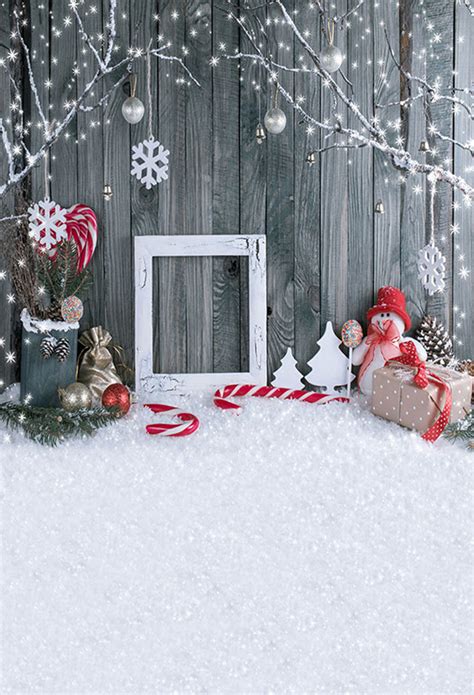 Christmas Photo Backdrop Wood Floor Photography Background Snow Photo