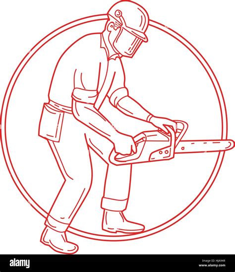 Mono Line Style Illustration Of Lumberjack Arborist Tree Surgeon