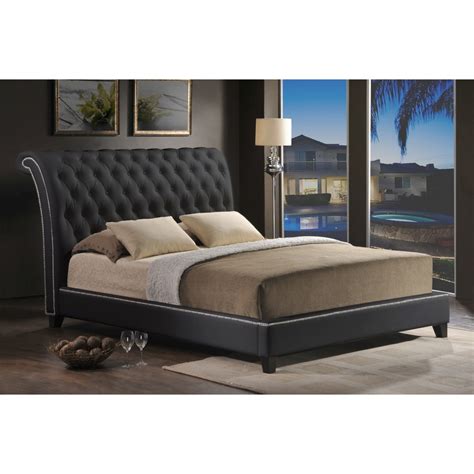 Jazmin Tufted Black Modern Bed With Upholstered Headboard