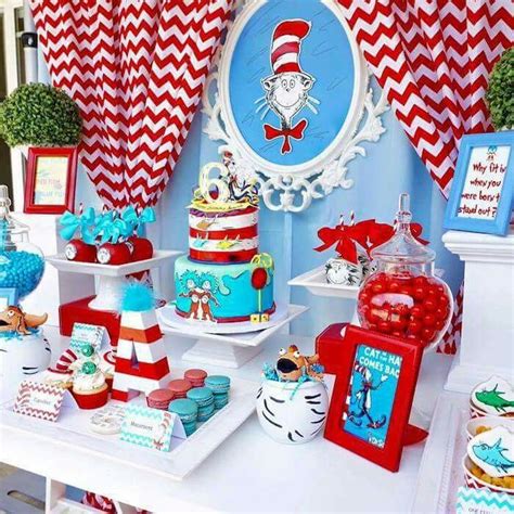 Will use for bulletin boards and classroom door decorations. Dr Seuss dessert table | Dr seuss birthday party, Dr suess ...