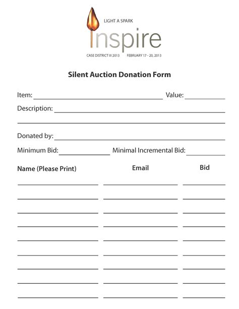 Free Printable Silent Auction Forms Printable Forms Free Online