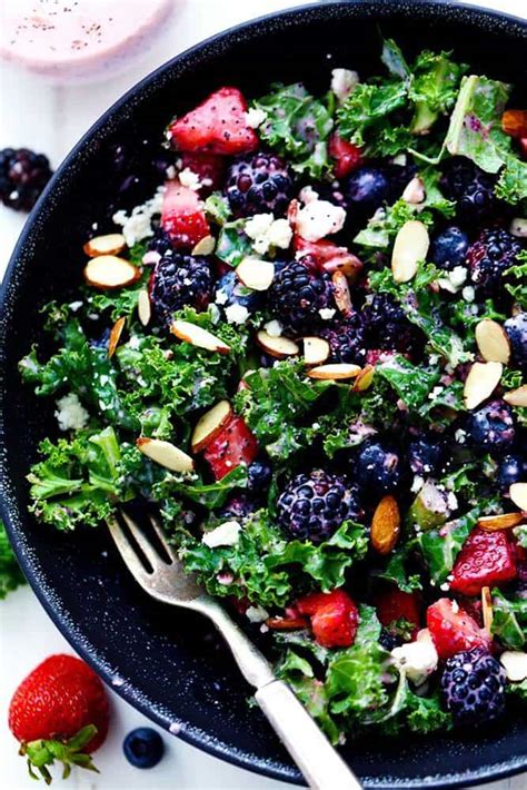 Triple Berry Kale Salad With Creamy Strawberry Poppyseed Dressing The