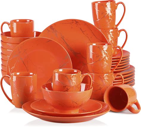 Lovecasa Orange Dinnerware Sets For 8 32 Piece Dish Set