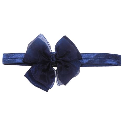 Navy Organza And Gros Grain Ribbons Bow And Headband