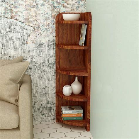 home furniture sheesham wood 5 tier corner wall shelf for living room wooden corner shelves