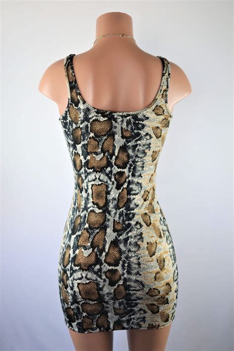 Snake Print Dress Snake Printed Bodycon Scoop Neck Mini Dress