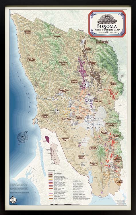 Wine Regions Of Sonoma County Map Framed Vinmaps