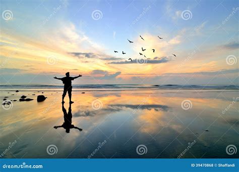 Man Standing Near The Beach Stock Photo Image Of Dawn Horizon 39470868