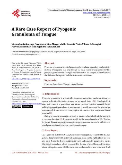 Pdf A Rare Case Report Of Pyogenic Granuloma Of Tongue Sexiz Pix