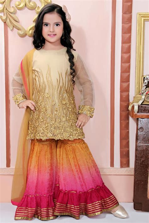 Buy Eid Special Sangeet Wear Beige Color Fancy Fabric Sharara Suit For Girls Online Es146733290846
