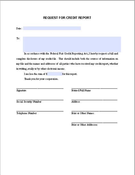 The form has sections for application information, employment information, debts, and assets. Request Letter for Credit Report - Free Fillable PDF Forms