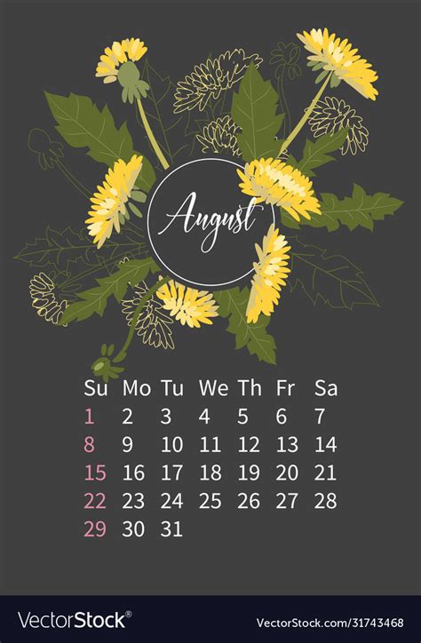 Flower Calendar 2021 With Bouquets Flowers Vector Image