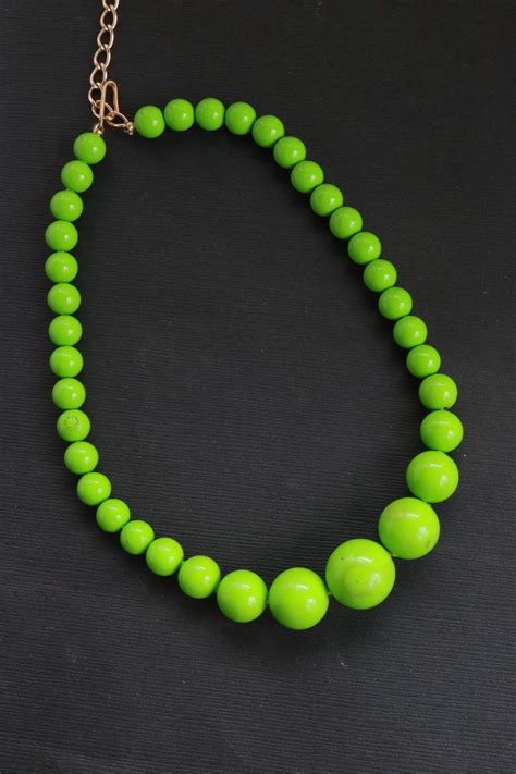 Vintage Green Lime Beaded Necklace Lime Beads Beaded Necklace Green