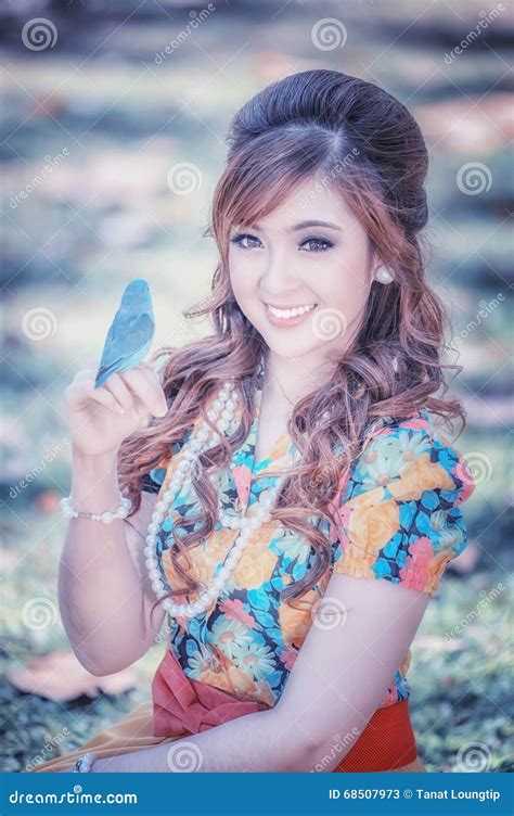 Asia Beautiful Girl In The Yellow Dress Stock Image Image Of