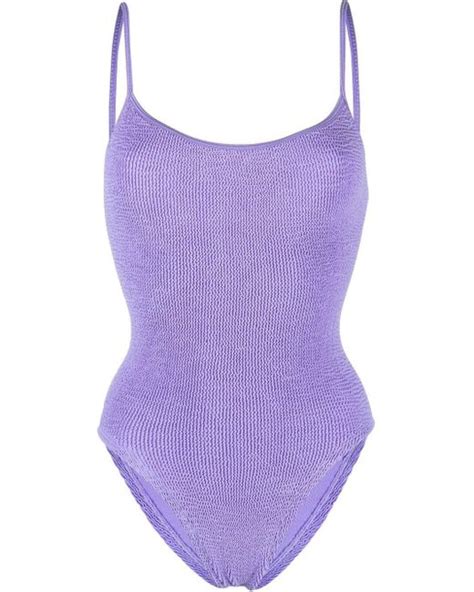 Hunza G Pamela Crinkle Swimsuit In Purple Lyst Uk